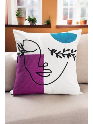 45X45 Özel Tasarım Panç Süzene Desen Dekoratif Kırlent Kılıfı Modern Beyaz 11