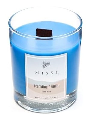 Ahşap Fitilli Sandal Kokulu Mavi Cracklıng Vegan Mum (Çıtırtılı)