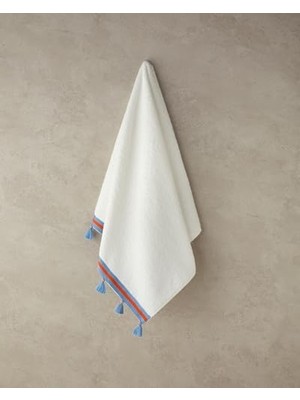 CINARSTORE Colory Tuft Pamuklu Püsküllü Yüz Havlusu 50X80 cm Ekru