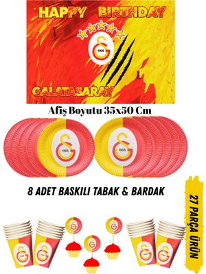 Sarı Kırmızı Taraftar Temalı Doğum Günü Tabak , Bardak , Afiş Seti