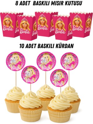 Barbie Bebek Temalı Doğum Günü Mısır Kutusu Baskılı Kürdan Seti