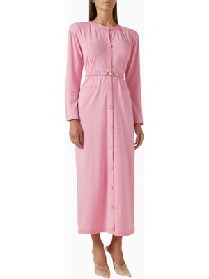 Belted Cardigan Dress, Lüks Örgü Kumaşlı Kuşaklı Şık Triko Elbise