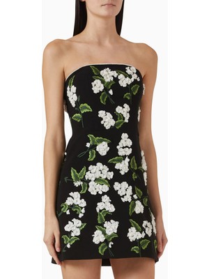 Alice and Olivia Siyah Duvaklı Straplez Mini Elbise, Zarif ve Gösterişli