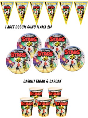 Brawl Stars 24 Kişilik Tabak , Bardak , Flama Bayrak Doğum Günü Set