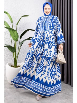 Lizay Etnik Desen Viskon Elbise Bej