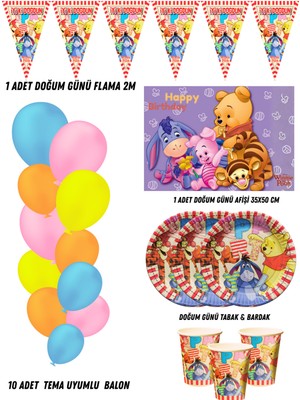 Winnie The Pooh 8 Kişilik Doğum Günü Parti Malzemeleri Süsleri