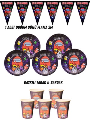 Among Us 32 Kişilik Tabak , Bardak , Flama Bayrak Doğum Günü Set