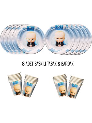 Tema Uyumlu Baskılı 8 Kişilik Tabak , Bardak Doğum Günü Set