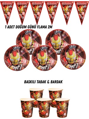 Ironman Demir Adam 16 Kişilik Tabak , Bardak , Flama Bayrak Doğum Günü Set