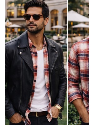 Varetta Erkek Kiremit Rengi Oduncu Gömlek Kalın Kışlık Cepli Klasik Geniş Kesim