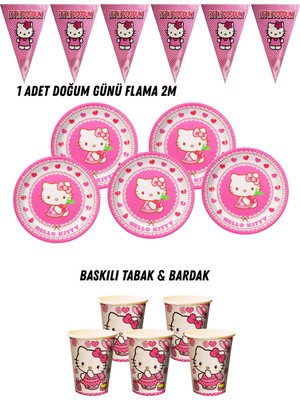 Hello Kitty 40 Kişilik Tabak , Bardak , Flama Bayrak Doğum Günü Set
