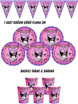 Kuromi 16 Kişilik Tabak , Bardak , Flama Bayrak Doğum Günü Set