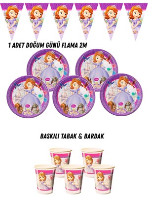 Prenses Sofia Sofya 8 Kişilik Tabak , Bardak , Flama Bayrak Doğum Günü Set