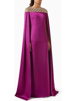 21SIX Kadın Ipek Saten Meliora Pelerin Elbise