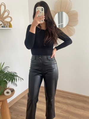 Mango Bilekboy Deri Pantolon