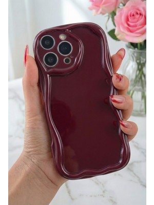 Fibaks Apple iPhone 15 Pro Max Uyumlu Kılıf Kamera Korumalı Dalga Kenarlı Darbe Emici Bordo Silikon Kapak