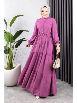 Lizay Belden Bağcıklı Viskon Elbise  Gül Kurusu - Gül Kurusu - 50