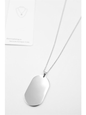 ModaSize Oval Plaka Kolye - Gümüş