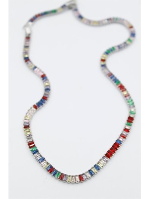 ModaSize Orta Boy Renkli Su Yolu Kolye - Gümüş