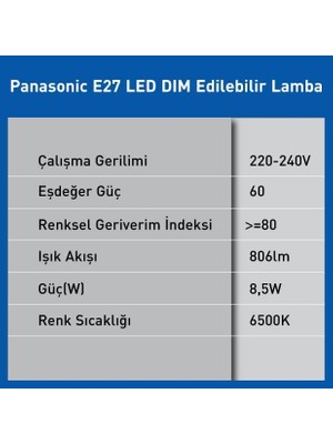 CINARSTORE E27 LED Dim Lamba 8.5W 806LM 6500K
