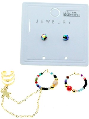 Tuncel Store Altın Renk Yuvarlak Kıkırdak Kombin Asorti Boncuk Küpe - 2850