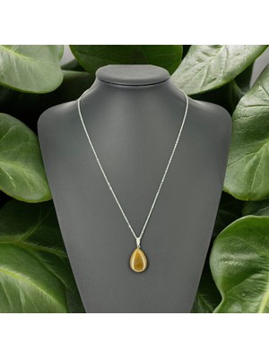 Yayvan Damla Kahverengi Akik Taşı Kolye