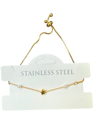 Tuncel Store Altın Renk Yıldız Inci Asansör Çelik Bileklik - 3594