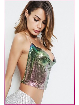 Parlak Gökuşağı Zırh Bustiyer, Zarif Parlak Crop