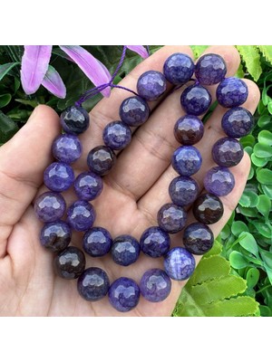 Fasetli Mor Damarlı Akik Taşı 12 mm