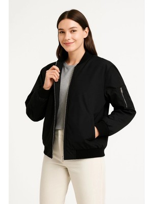 Kadın Bomber Mont Ceket – Fermuarlı, Kapitone Içi Astarlı, Su Itici Kumaş, Regular Fit, Yan