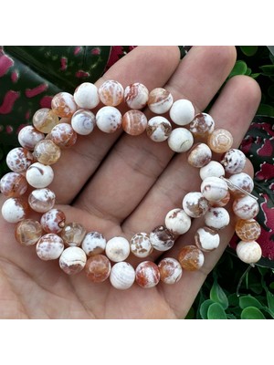 Küre Turuncu-Beyaz Akik Taşı 8 mm