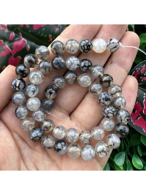 Küre Şeffaf-Siyah Damarlı Akik Taşı 8 mm