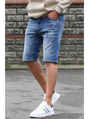 Madmext Erkek Mavi Slim Fit Jean Şort 6350