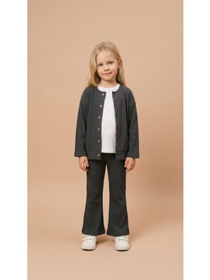 Magu Kız Çocuk Pamuklu Antrasit Fitilli Hırka Pantolon Takım – Düğmeli Hırka, Ispanyol Paça
