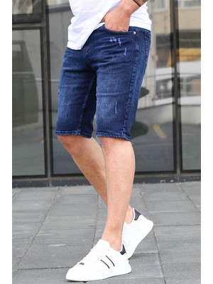 Madmext Indigo Slim Fit Erkek Kot Şort 6351