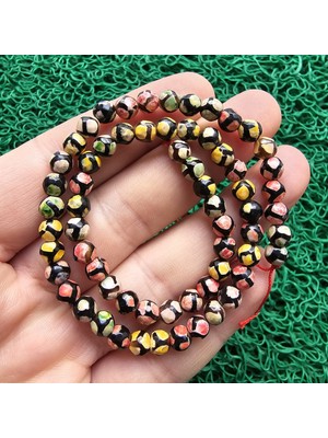 Sarı Yeşil Faset Küre Tibet Akik Taşı 6 mm