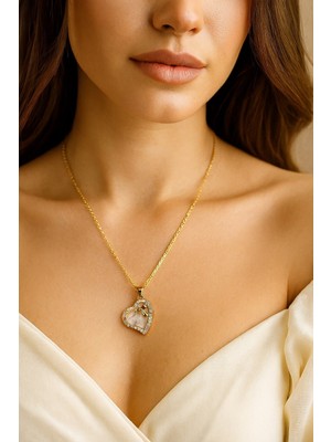 Tuncel Store Altın Renk Beyaz Kalp Sf Zincir Çelik Kolye - 3648