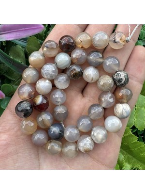 Fasetli Küre Şeffaf-Bej Akik Taşı 10 mm