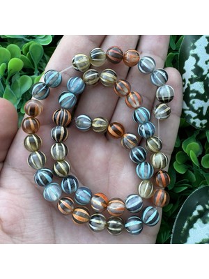 Küre Turuncu-Mavi Mix Tibet Akik Taşı 8 mm