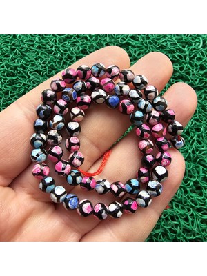 Mavi Pembe Faset Küre Tibet Akik Taşı 6 mm