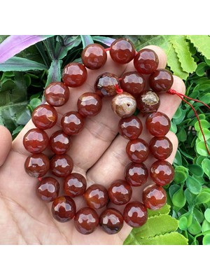 Fasetli Küre Kızıl Kahverengi Akik Taşı 12 mm