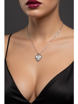 Tuncel Store Gümüş Renk Beyaz Kalp Kutup Yıldızı Model Sf Zincir Çelik Kolye- 3772