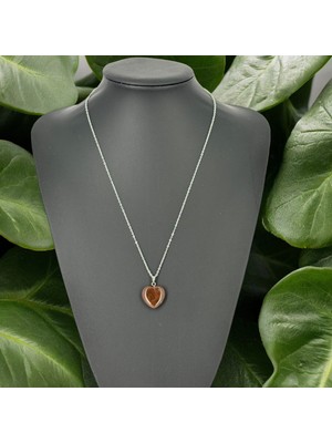 Küçük Kalp Koyu Kahverengi Akik Taşı Kolye