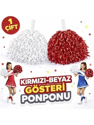 Tuncel Store 1 Çift ( 2 Adet ) Kırmızı-Beyaz Renk 23 Nisan 19 Mayıs 29 Ekim Okul Gösteri Ponponları Ekstra Dolgu