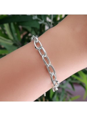 Tuncel Store Gümüş Renk Oval Dikdörtgen Unisex Çelik Bileklik - 3357