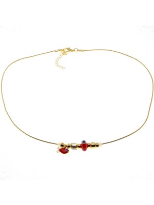 Tuncel Store Altın Renk Kırmızı Mineli Balık Model Zirkon Kolye - 2986