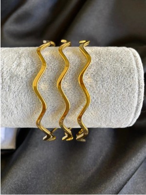 Tuncel Store Altın Renk 22 Ayar Kaplama Zikzak Ajda Bilezik 22 cm .3 Adet - 3288-3