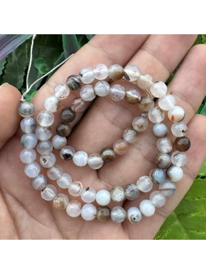 Fasetli Küre Şeffaf-Kahve Akik Taşı 6mm