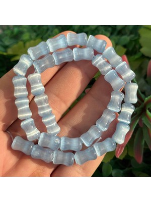 Eğimli Silindir Mavi Selenit Taşı 8X13 mm