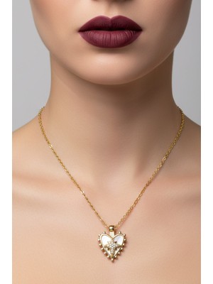 Tuncel Store Altın Renk Beyaz Kalp Kutup Yıldızı Model Sf Zincir Çelik Kolye- 3715